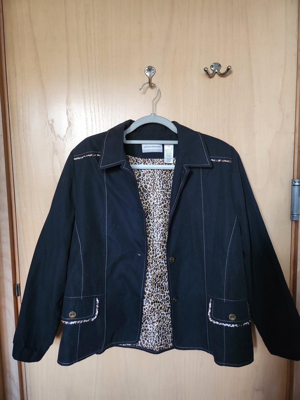 Alfred Dunner Black Jacket with Leopard-Print Lining